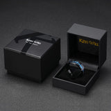 King Will Mens 8mm Black Tungsten Carbide Wedding Ring Blue Foils Inlay Tungsten Ring Beveled Edge Tungsten Ring