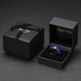 King Will 8mm Black Tungsten Anniversary Band for Men, Blue Sand Inlay, Beveled Edge, Comfort Fit