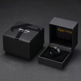 King Will 8mm Tungsten Carbide Ring for Men Black Wedding Band Sandstone Gold Foil Inlay High Polished